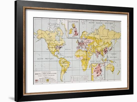 World Population Density At The End Of 19Th Century, Old Map-marzolino-Framed Art Print