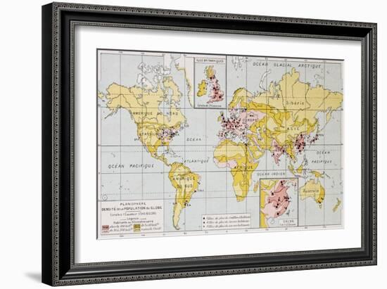 World Population Density At The End Of 19Th Century, Old Map-marzolino-Framed Art Print