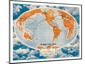 World Route Map - Pan American World Airways - The System of the Flying Clippers-Richard Edes Harrison-Mounted Art Print