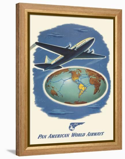 World Routes - Pan American World Airways, Vintage Airline Travel Poster, 1945-Pacifica Island Art-Framed Stretched Canvas