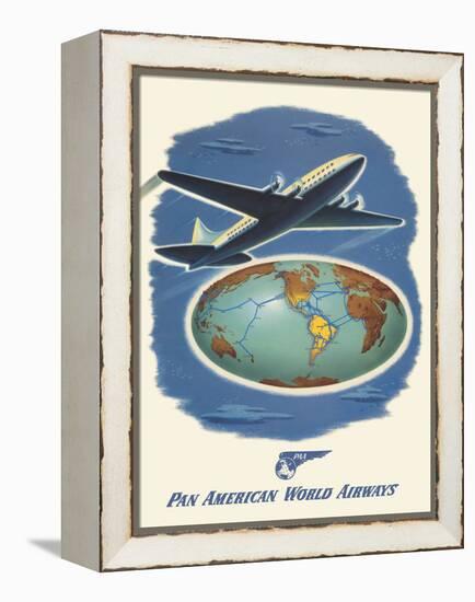 World Routes - Pan American World Airways, Vintage Airline Travel Poster, 1945-Pacifica Island Art-Framed Stretched Canvas