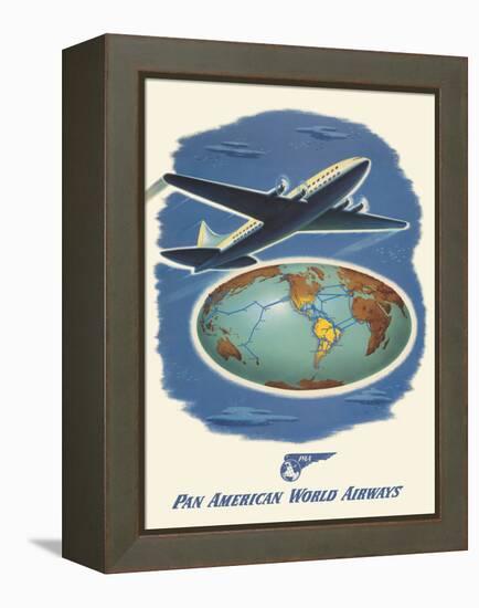 World Routes - Pan American World Airways, Vintage Airline Travel Poster, 1945-Pacifica Island Art-Framed Stretched Canvas