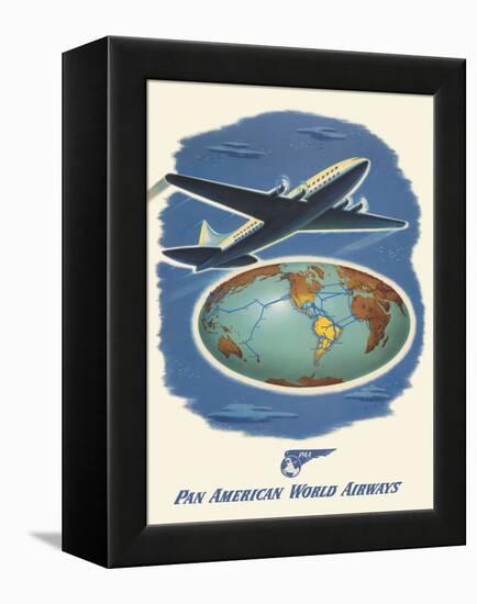 World Routes - Pan American World Airways, Vintage Airline Travel Poster, 1945-Pacifica Island Art-Framed Stretched Canvas