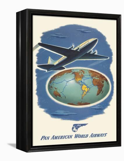 World Routes - Pan American World Airways, Vintage Airline Travel Poster, 1945-Pacifica Island Art-Framed Stretched Canvas