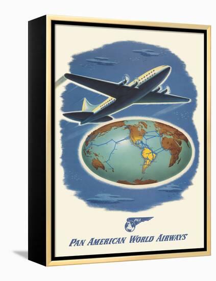 World Routes - Pan American World Airways, Vintage Airline Travel Poster, 1945-Pacifica Island Art-Framed Stretched Canvas