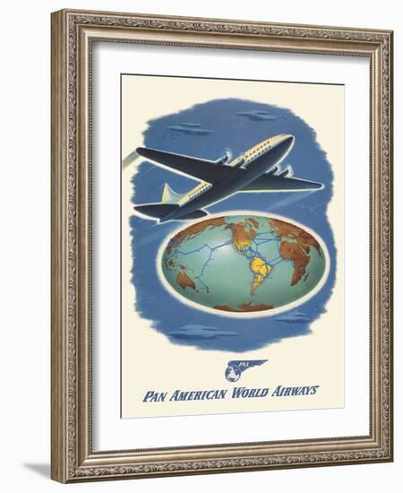 World Routes - Pan American World Airways, Vintage Airline Travel Poster, 1945-Pacifica Island Art-Framed Art Print