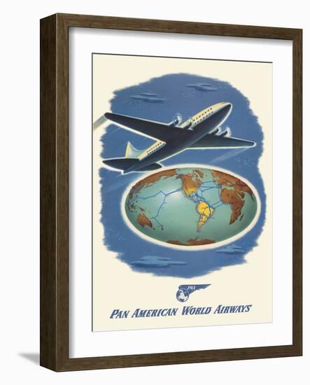 World Routes - Pan American World Airways, Vintage Airline Travel Poster, 1945-Pacifica Island Art-Framed Art Print