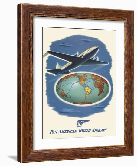 World Routes - Pan American World Airways, Vintage Airline Travel Poster, 1945-Pacifica Island Art-Framed Art Print