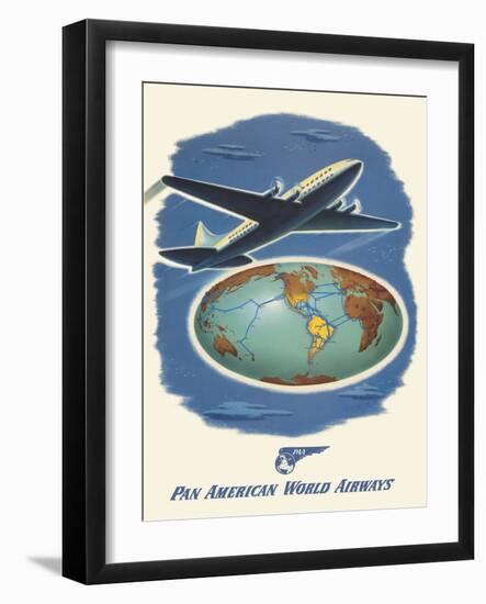 World Routes - Pan American World Airways, Vintage Airline Travel Poster, 1945-Pacifica Island Art-Framed Art Print