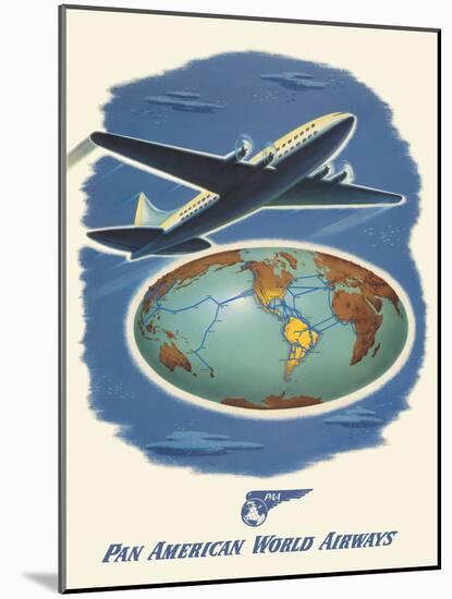 World Routes - Pan American World Airways, Vintage Airline Travel Poster, 1945-Pacifica Island Art-Mounted Art Print