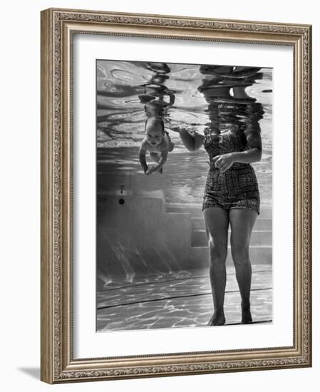 World's Youngest Swimmer Julie Sheldon, 9 Weeks Old, Swimming Underwater-Ed Clark-Framed Photographic Print