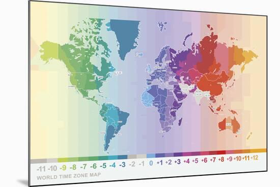 World Time Zone Map-Tom Frazier-Mounted Giclee Print