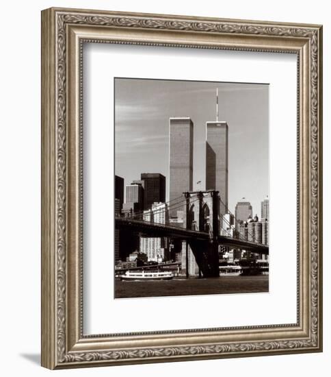 World Trade Center and Brooklyn Bridge-Walter Gritsik-Framed Art Print