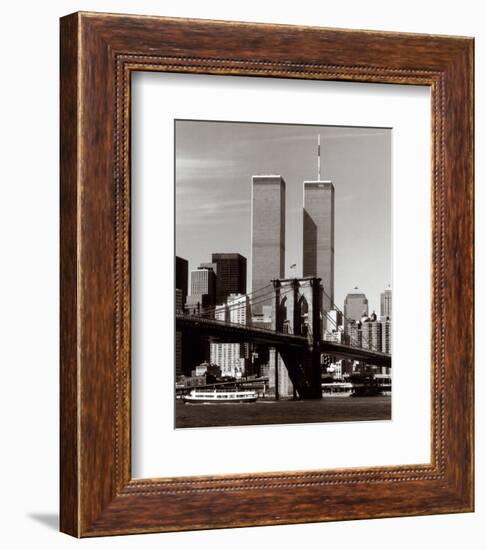 World Trade Center and Brooklyn Bridge-Walter Gritsik-Framed Art Print