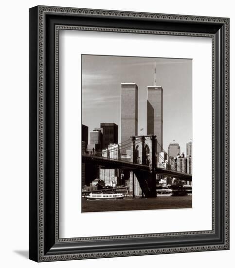 World Trade Center and Brooklyn Bridge-Walter Gritsik-Framed Art Print