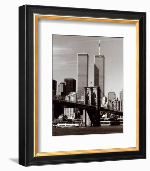 World Trade Center and Brooklyn Bridge-Walter Gritsik-Framed Art Print