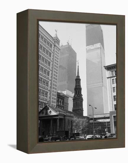 World Trade Center Twin Towers Construction, New York City, New York, c.1971-null-Framed Premier Image Canvas