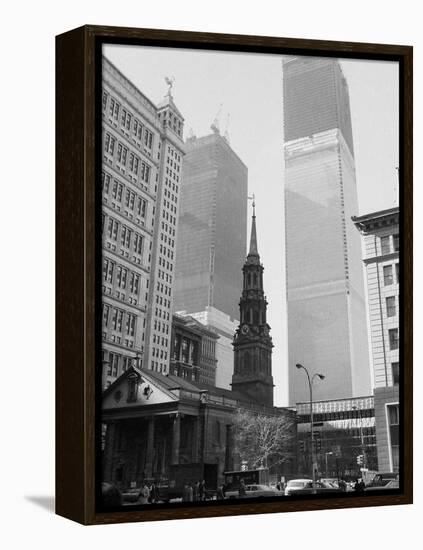 World Trade Center Twin Towers Construction, New York City, New York, c.1971-null-Framed Premier Image Canvas