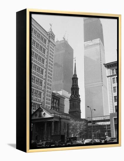 World Trade Center Twin Towers Construction, New York City, New York, c.1971-null-Framed Premier Image Canvas