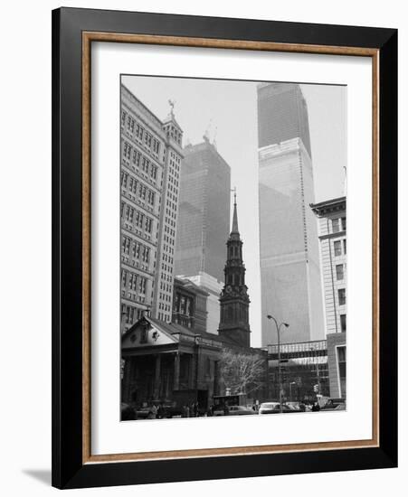 World Trade Center Twin Towers Construction, New York City, New York, c.1971-null-Framed Photographic Print