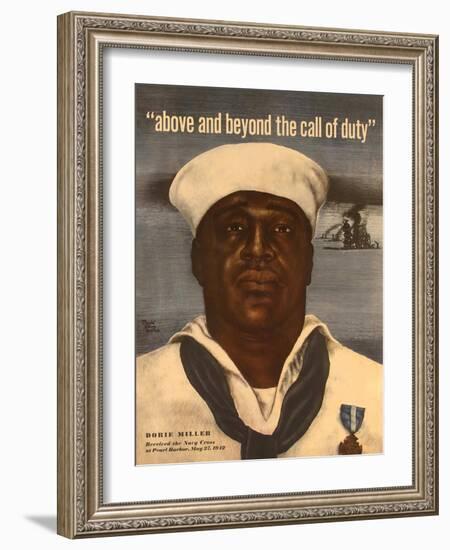 World War 2 Poster with a Portrait of Doris 'Dorie' Miller-null-Framed Art Print