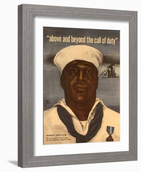 World War 2 Poster with a Portrait of Doris 'Dorie' Miller-null-Framed Art Print