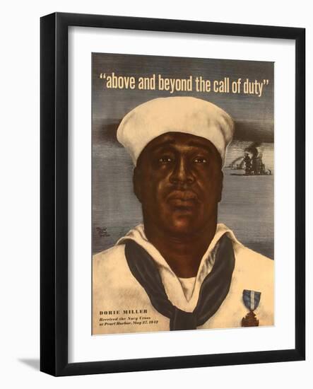 World War 2 Poster with a Portrait of Doris 'Dorie' Miller-null-Framed Art Print