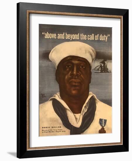 World War 2 Poster with a Portrait of Doris 'Dorie' Miller-null-Framed Art Print