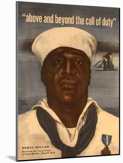 World War 2 Poster with a Portrait of Doris 'Dorie' Miller-null-Mounted Art Print