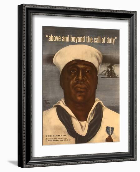 World War 2 Poster with a Portrait of Doris 'Dorie' Miller-null-Framed Art Print