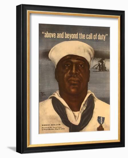World War 2 Poster with a Portrait of Doris 'Dorie' Miller-null-Framed Art Print