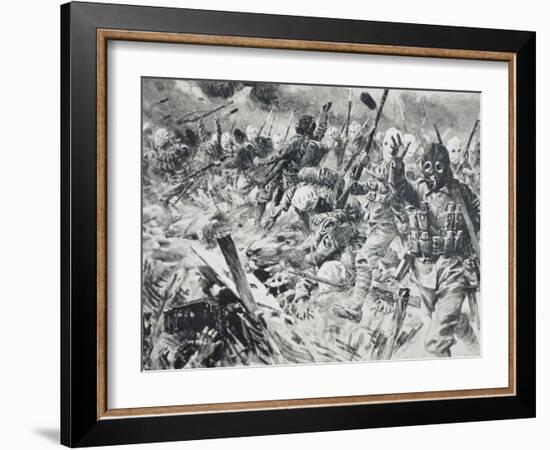 World War I (1914-1918). British Troops Advancing on Enemy Positions, Protected by Gas Masks, 1915-Prisma Archivo-Framed Photographic Print