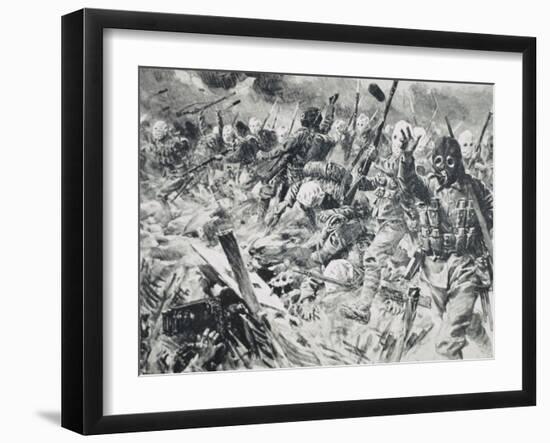 World War I (1914-1918). British Troops Advancing on Enemy Positions, Protected by Gas Masks, 1915-Prisma Archivo-Framed Photographic Print