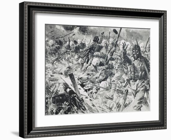 World War I (1914-1918). British Troops Advancing on Enemy Positions, Protected by Gas Masks, 1915-Prisma Archivo-Framed Photographic Print