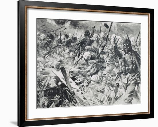 World War I (1914-1918). British Troops Advancing on Enemy Positions, Protected by Gas Masks, 1915-Prisma Archivo-Framed Photographic Print