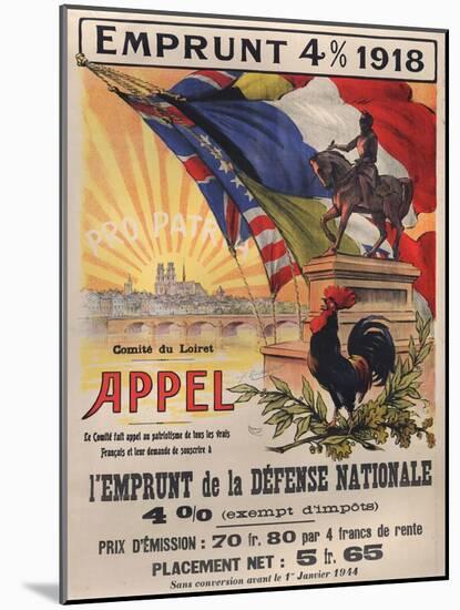 World War I Poster Features a Statue of a Mounted Joan D'Arc, Paris, 1918-null-Mounted Art Print