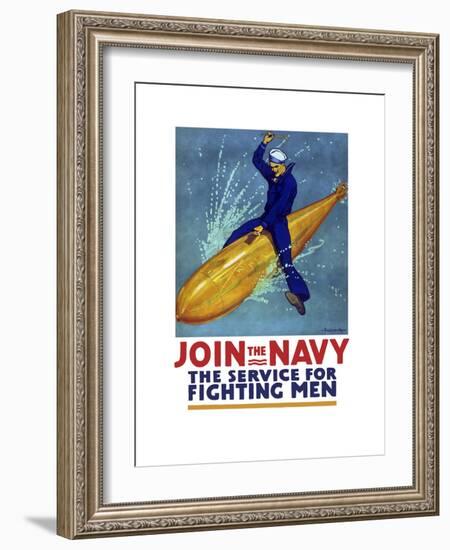 World War I Propaganda Poster of a Sailor Riding a Torpedo-Stocktrek Images-Framed Art Print