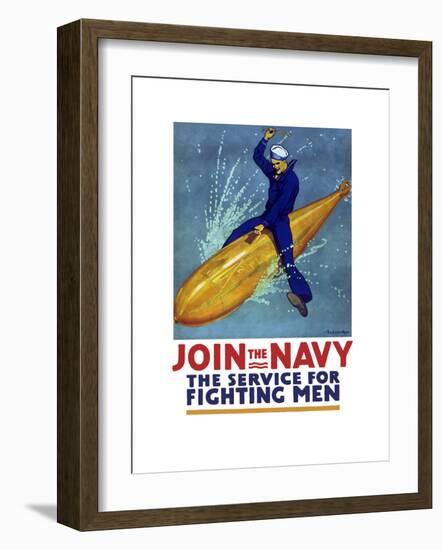 World War I Propaganda Poster of a Sailor Riding a Torpedo-Stocktrek Images-Framed Art Print