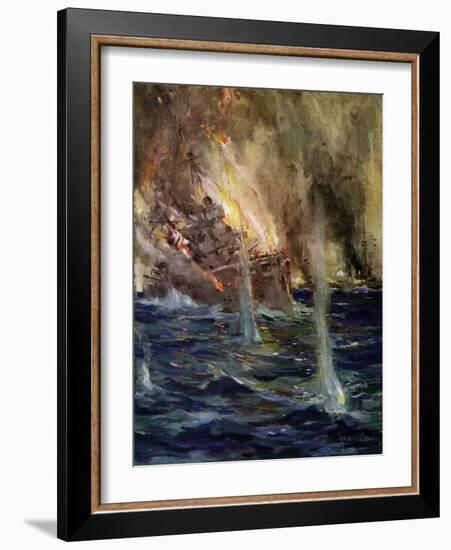 World War I- The sinking of the Gneisenau-Cyrus Cuneo-Framed Giclee Print