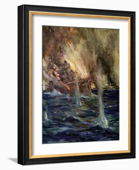 World War I- The sinking of the Gneisenau-Cyrus Cuneo-Framed Giclee Print