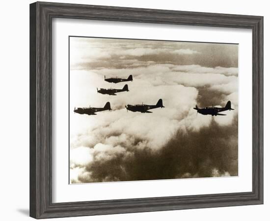 World War Ii (1939-1945), a Squad of British Aircraft Model Spitfire Flying, (October 1939)-Prisma-Framed Photographic Print