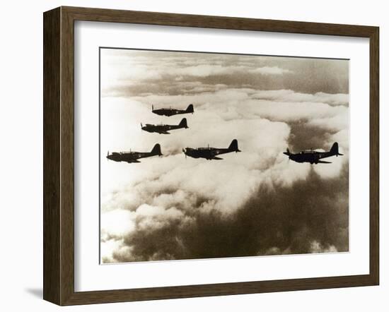 World War Ii (1939-1945), a Squad of British Aircraft Model Spitfire Flying, (October 1939)-Prisma-Framed Photographic Print