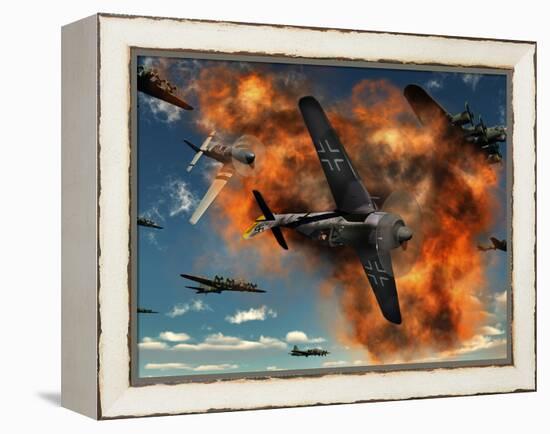 World War II Aerial Combat Between American P-51 Mustang and German Focke-Wulf 190 Fighter Planes-Stocktrek Images-Framed Premier Image Canvas