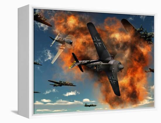 World War II Aerial Combat Between American P-51 Mustang and German Focke-Wulf 190 Fighter Planes-Stocktrek Images-Framed Premier Image Canvas