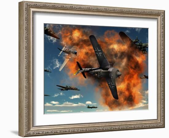 World War II Aerial Combat Between American P-51 Mustang and German Focke-Wulf 190 Fighter Planes-Stocktrek Images-Framed Photographic Print