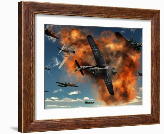 World War II Aerial Combat Between American P-51 Mustang and German Focke-Wulf 190 Fighter Planes-Stocktrek Images-Framed Photographic Print