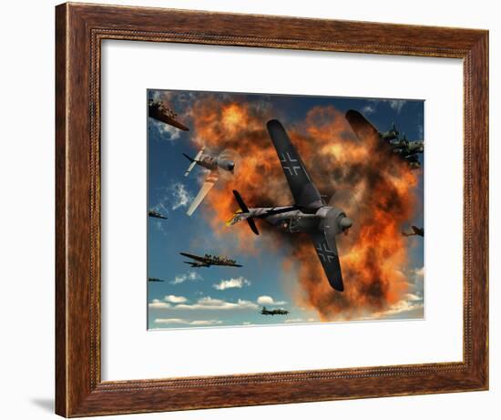 World War II Aerial Combat Between American P-51 Mustang and German Focke-Wulf 190 Fighter Planes-Stocktrek Images-Framed Photographic Print