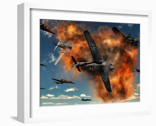 World War II Aerial Combat Between American P-51 Mustang and German Focke-Wulf 190 Fighter Planes-Stocktrek Images-Framed Photographic Print