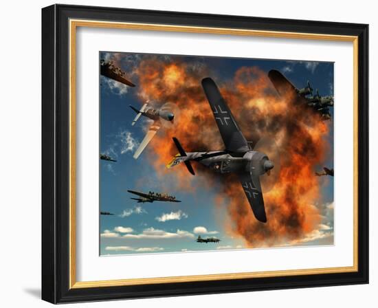 World War II Aerial Combat Between American P-51 Mustang and German Focke-Wulf 190 Fighter Planes-Stocktrek Images-Framed Photographic Print