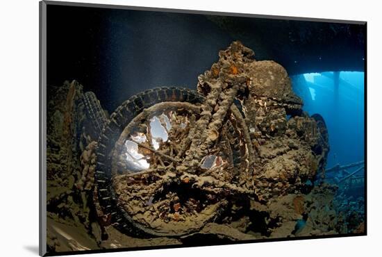 World War II Bsa M20 Motorbike in the Hold of Thistlegorm Wreck. Sha'Ab Ali, Sinai, Egypt. Red Sea-Alex Mustard-Mounted Photographic Print